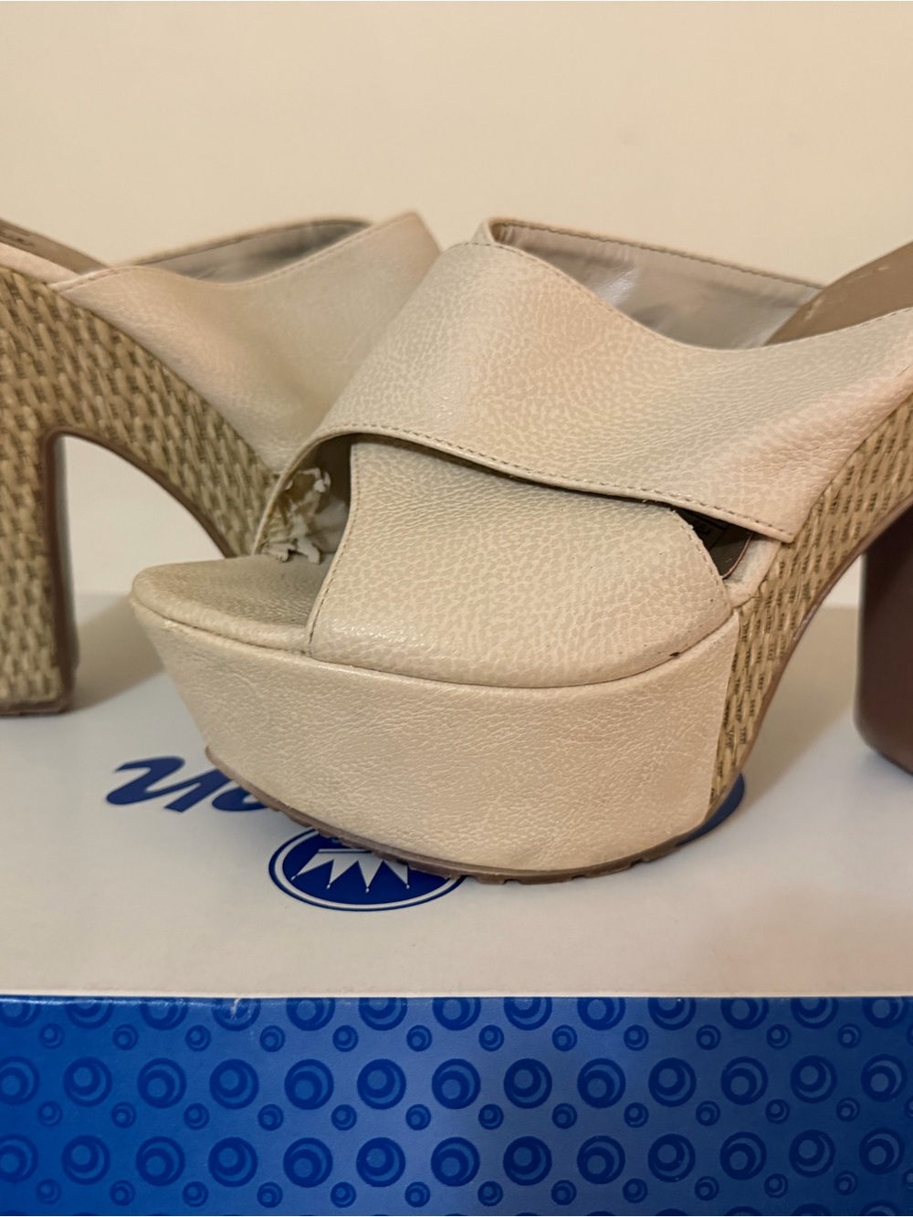 Beige Platform Mule Heels - Women's Neutral Slide Sandals